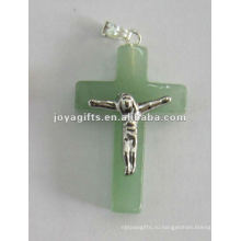 Зеленый крест-накид из авантюринского камня с Иисусом